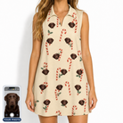 Women's Minty Mistletoe Custom Dog Face V-Neck Dress
