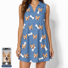 Women's Waggle Wafers Custom Dog Face V-Neck Dress