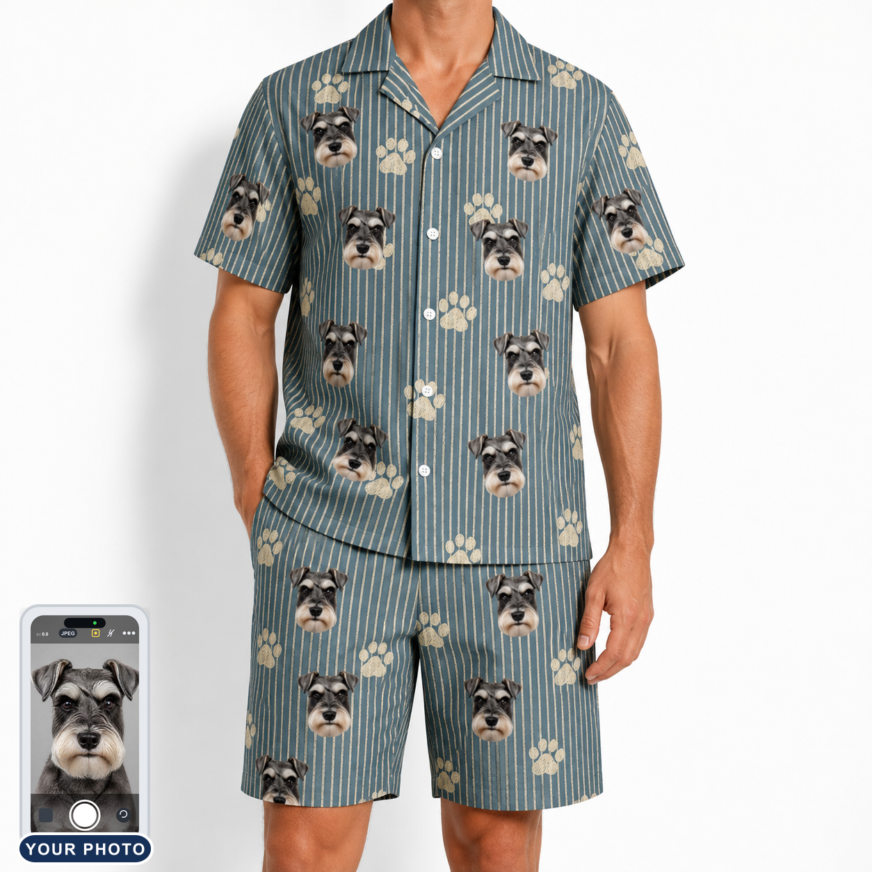 Men's Muzzle Marks Custom Dog Face Shirt & Shorts Set