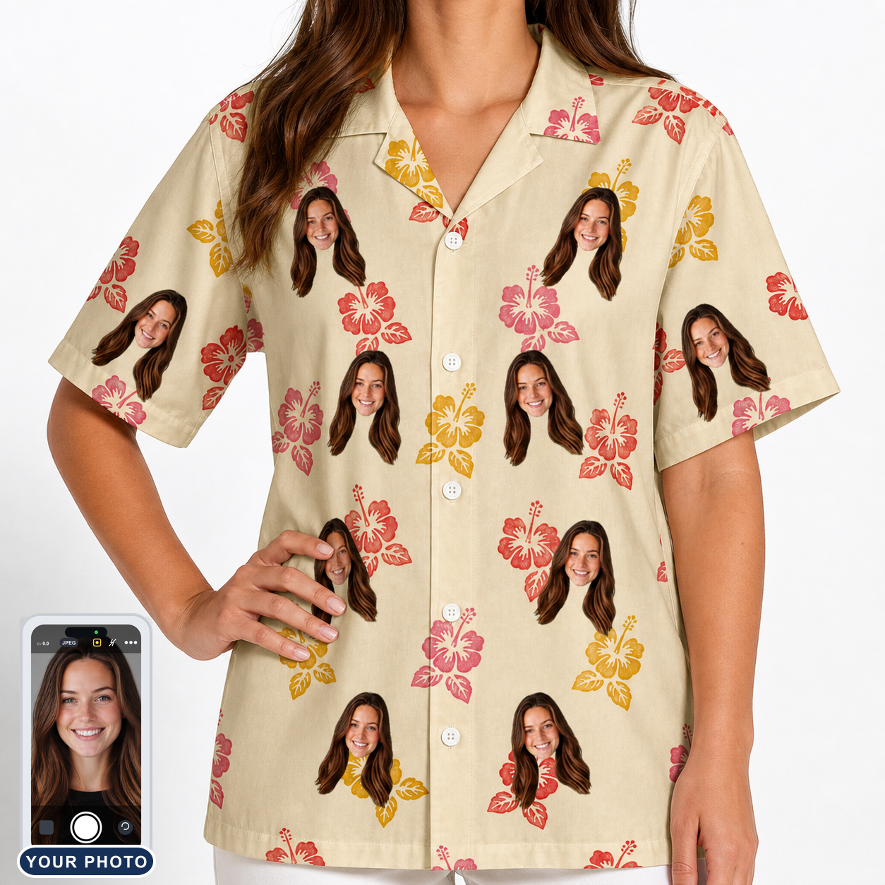 Women's Hibiscus Hustle Custom Face Hawaiian Shirt