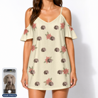Women's Poinsettia Pop Custom Dog Face Off-Shoulder Dress