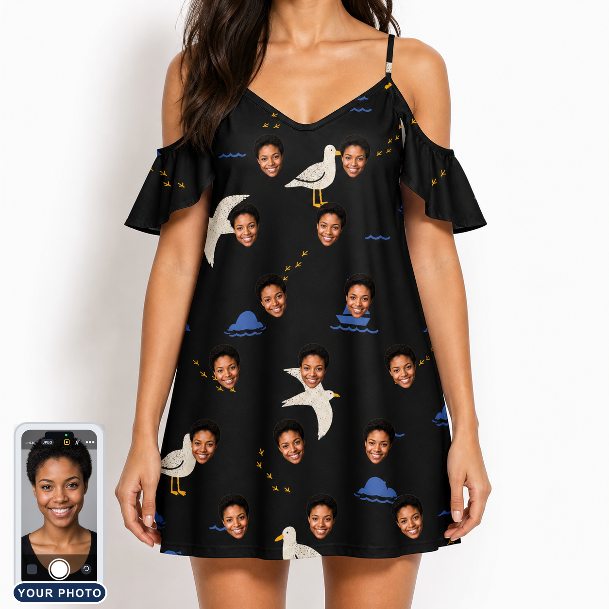 Women's Seagullcation Custom Face Off-Shoulder Dress