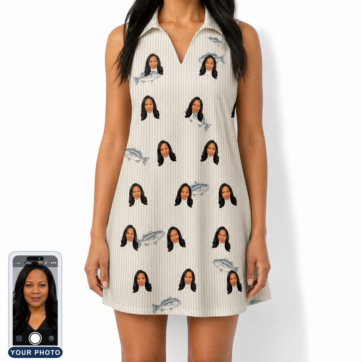 Women's Lunker Lunacy Custom Face V-Neck Dress
