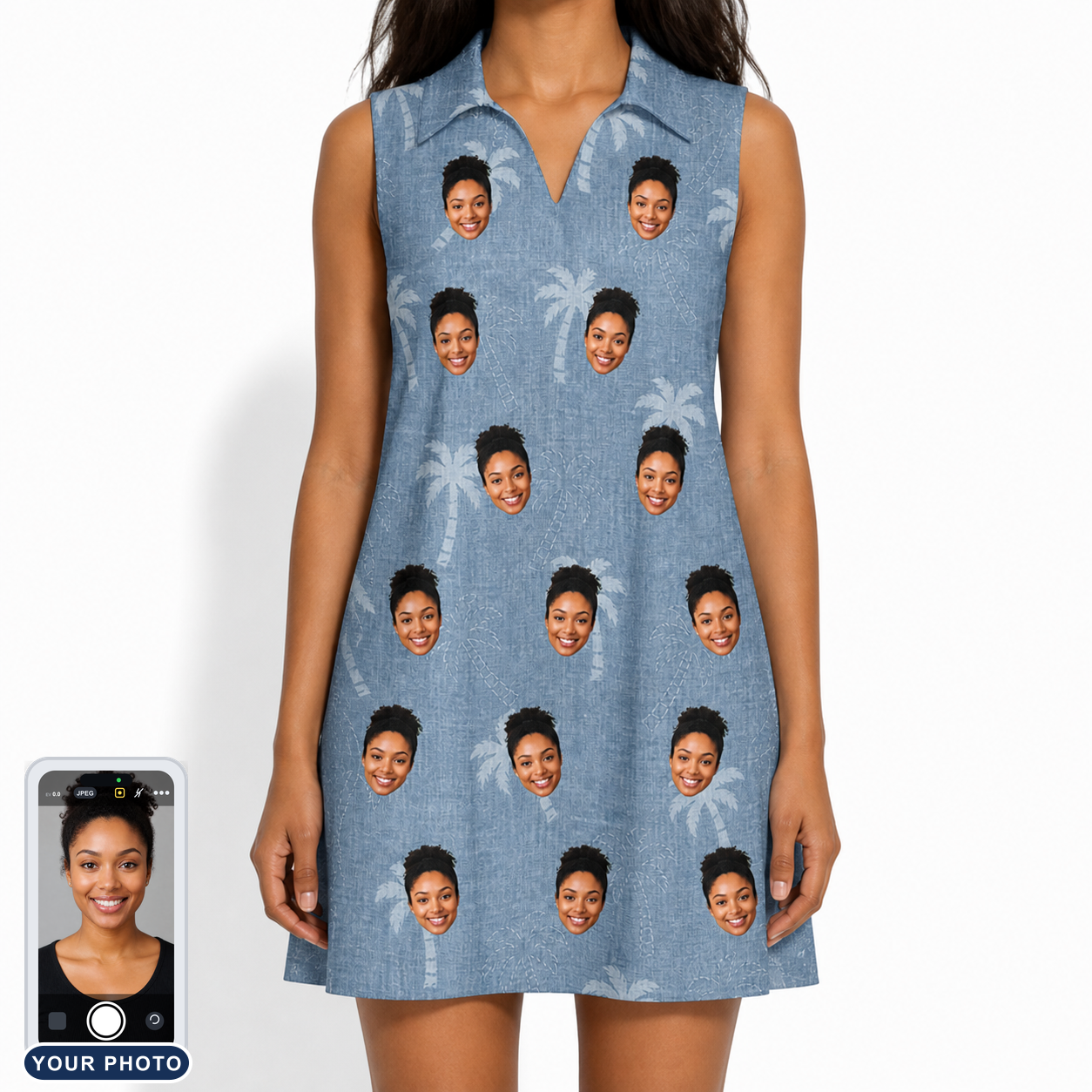 Women's Midcentury Mirage Custom Face V-Neck Dress