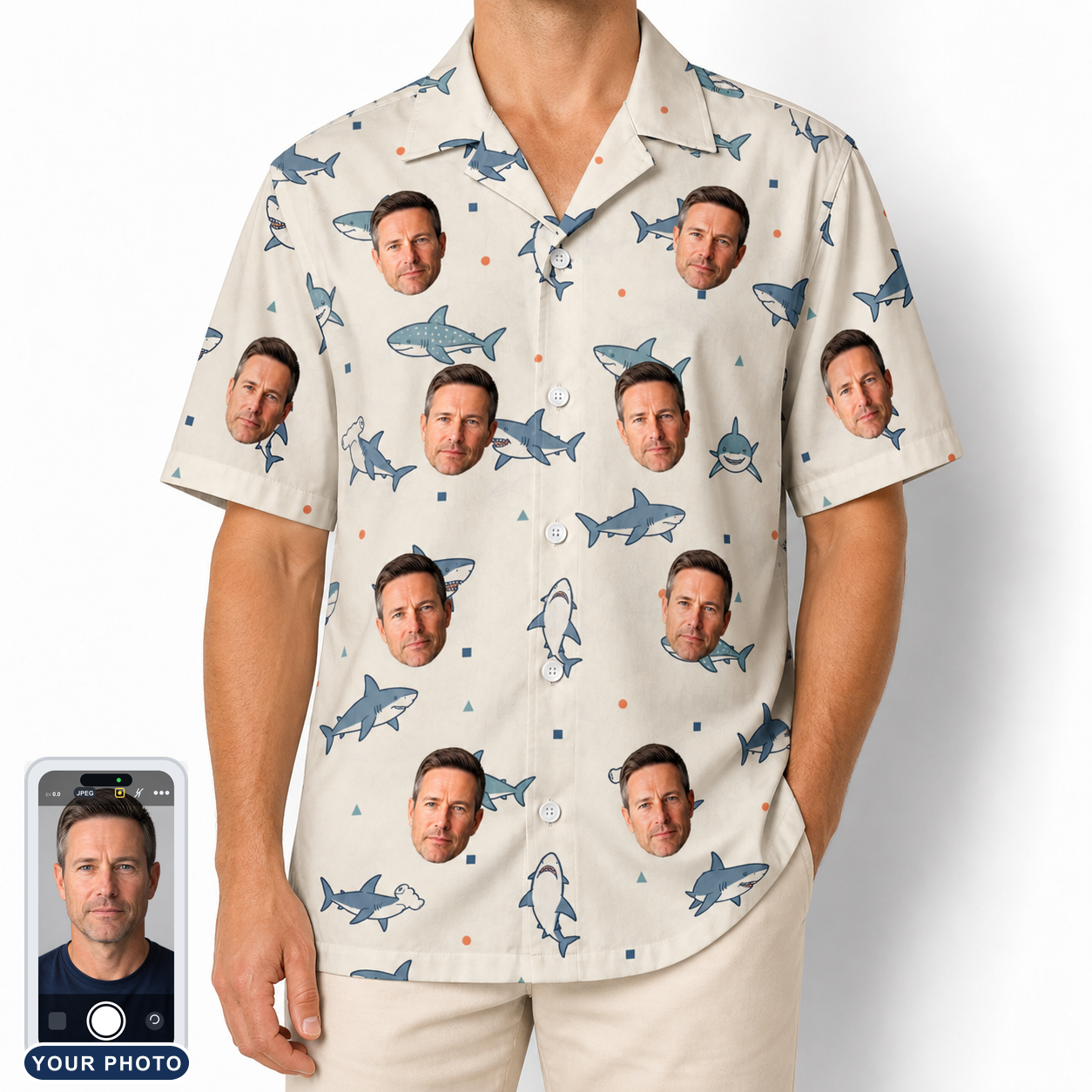 Men's Pocket Sharks Custom Face Hawaiian Shirt