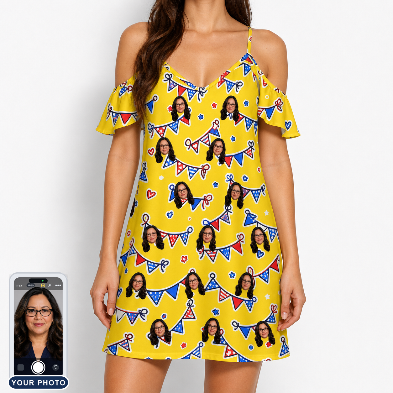 Women's Banner Bash Custom Face Off-Shoulder Dress