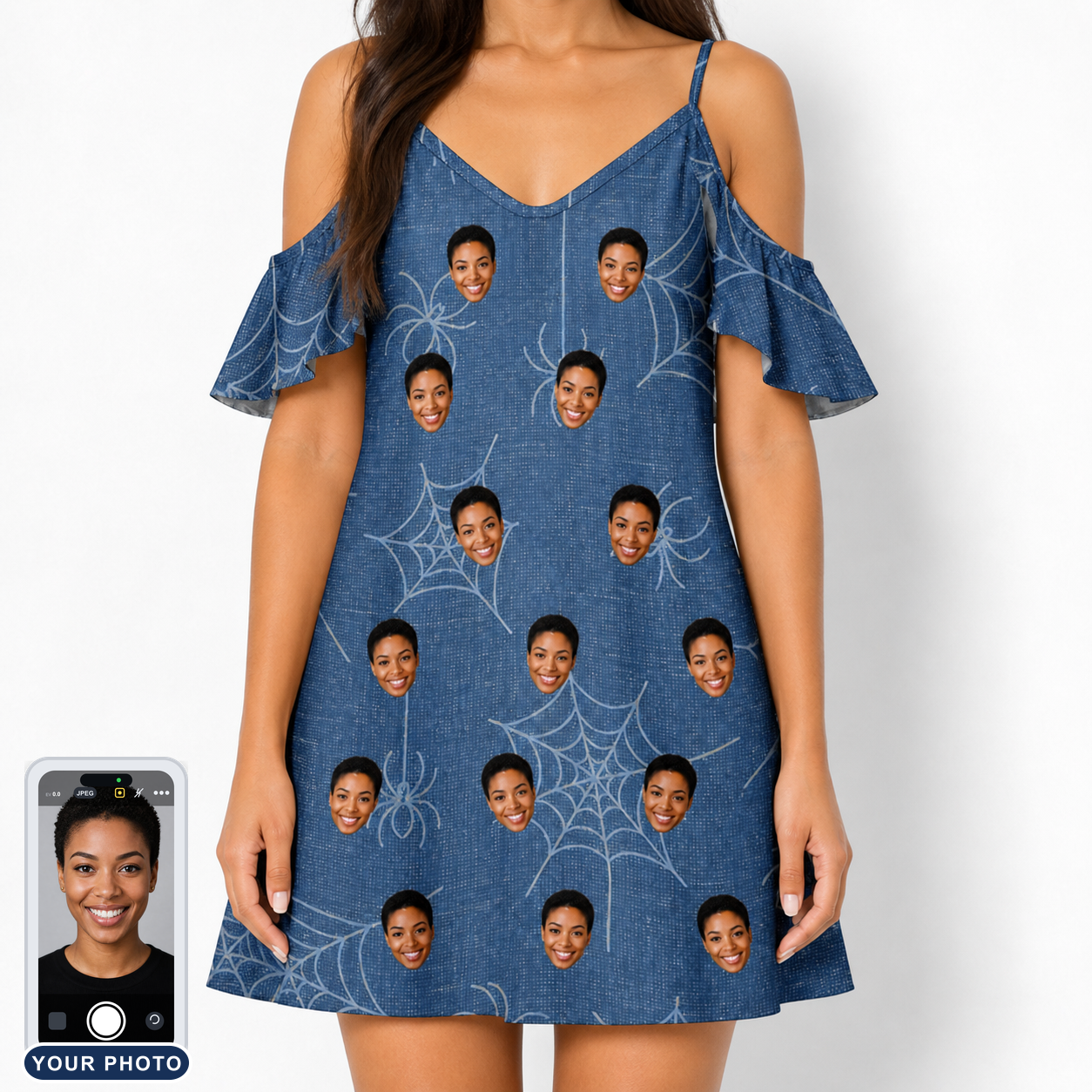 Women's Silk Screams Custom Face Off-Shoulder Dress