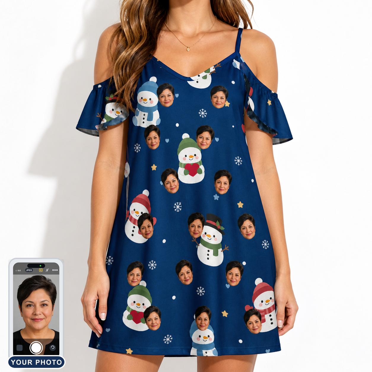Women's Snowman Shenanigans Custom Face Off-Shoulder Dress