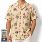 Men's Minty Mistletoe Custom Cat Face Hawaiian Shirt