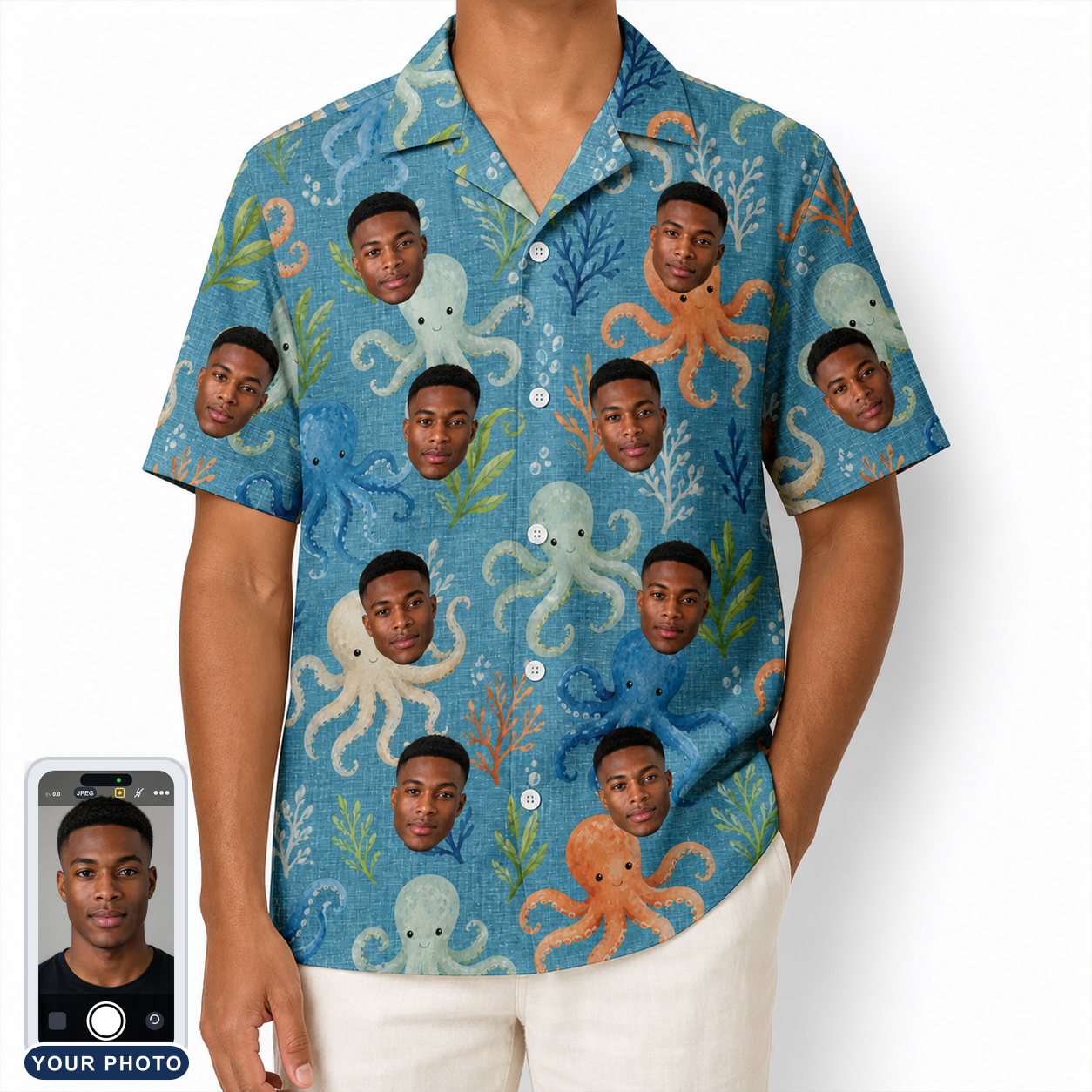 Men's Octopus Ocean Custom Face Hawaiian Shirt