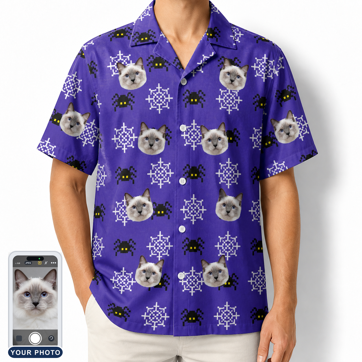 Men's Leggy Lurkers Custom Cat Face Hawaiian Shirt