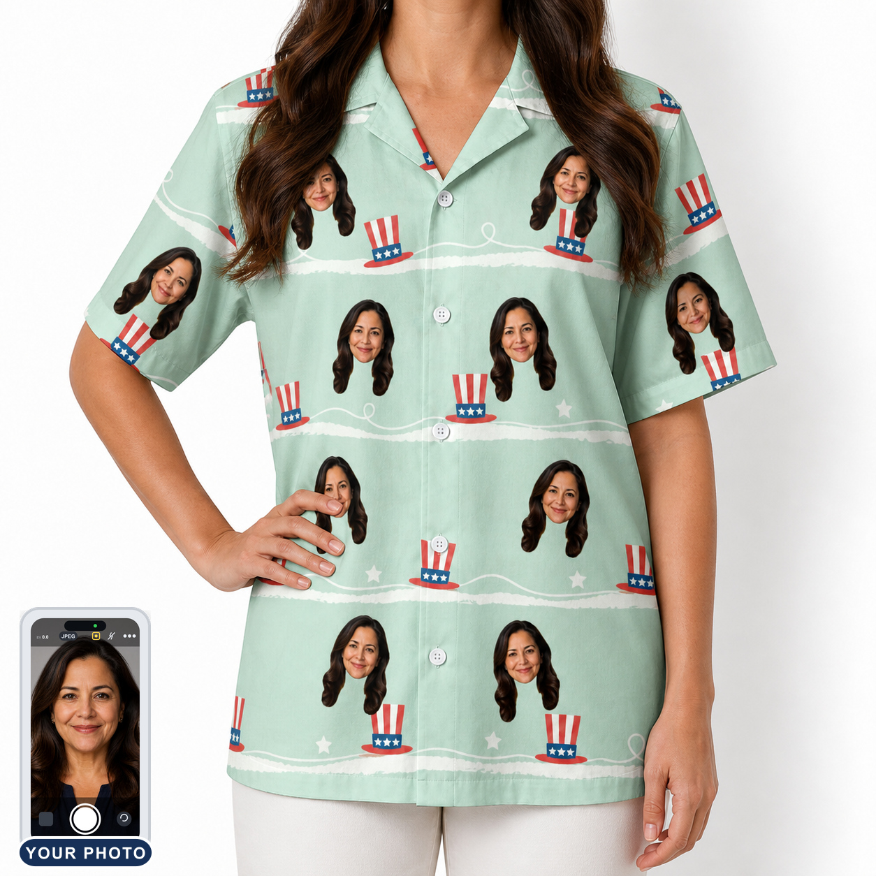 Women's Sam's Sparkle Custom Face Hawaiian Shirt