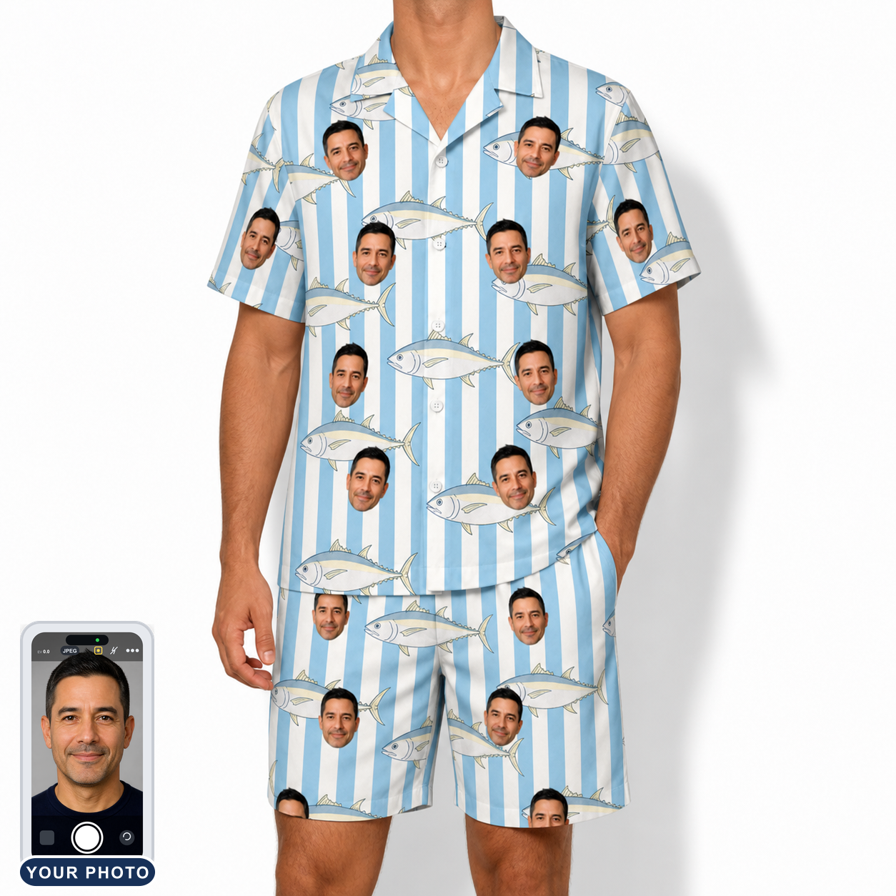 Men's Tuna Tactics Custom Face Shirt & Shorts Set