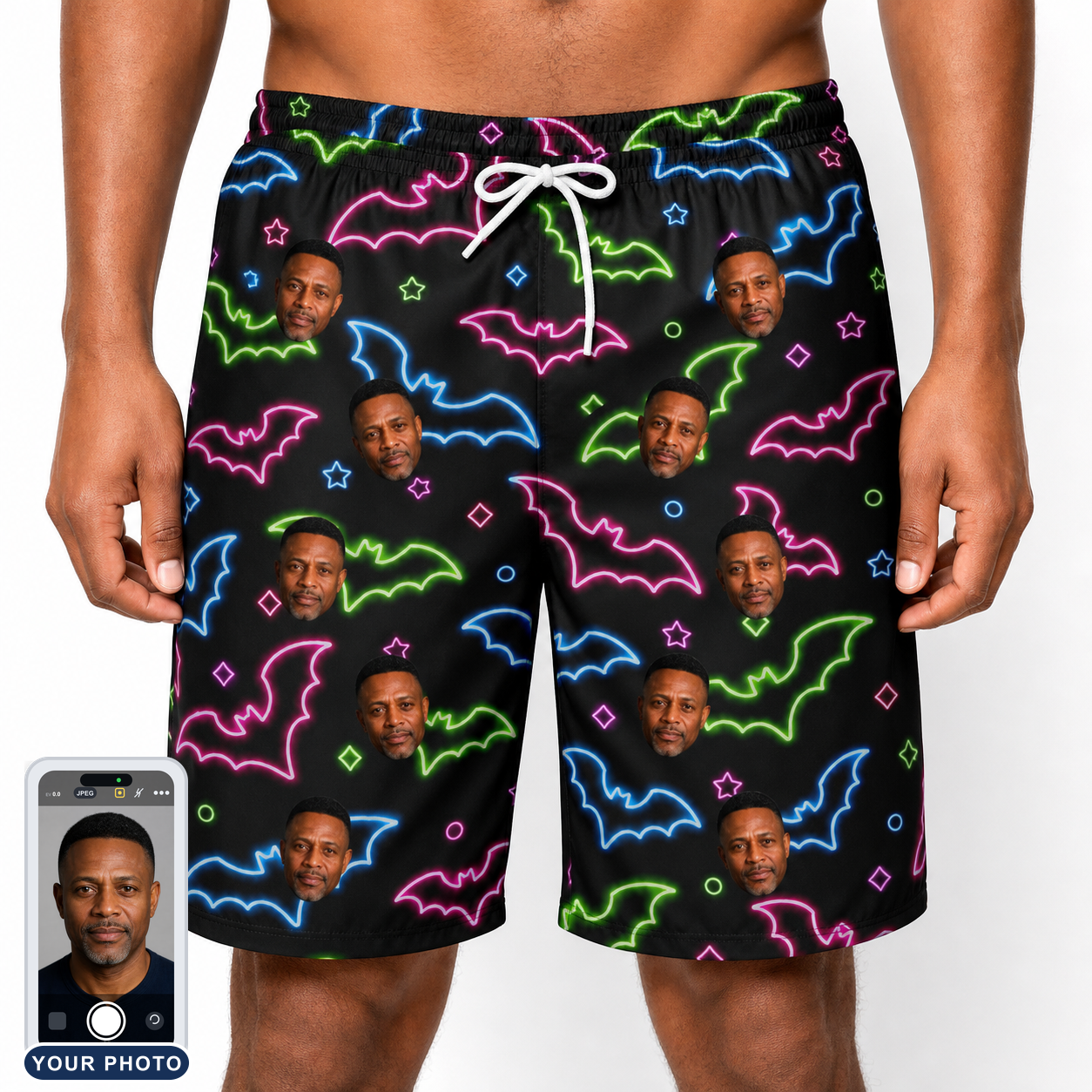 Men's Batty Night Custom Face Beach Shorts