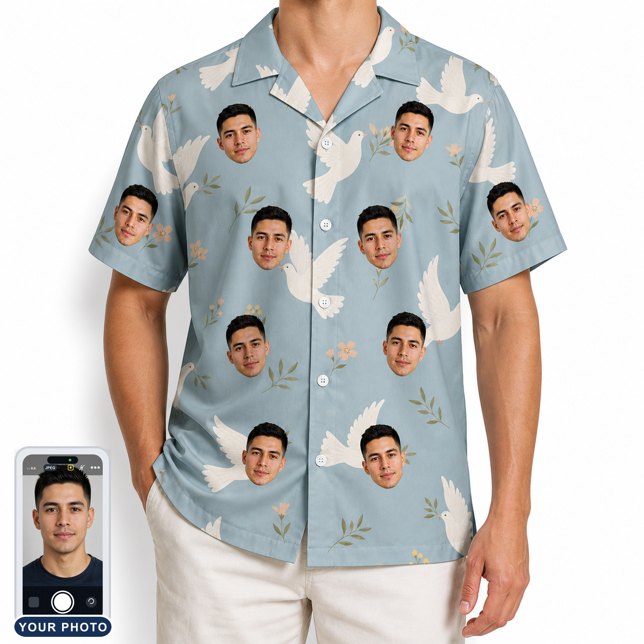 Men's Ivory Coo Custom Face Hawaiian Shirt