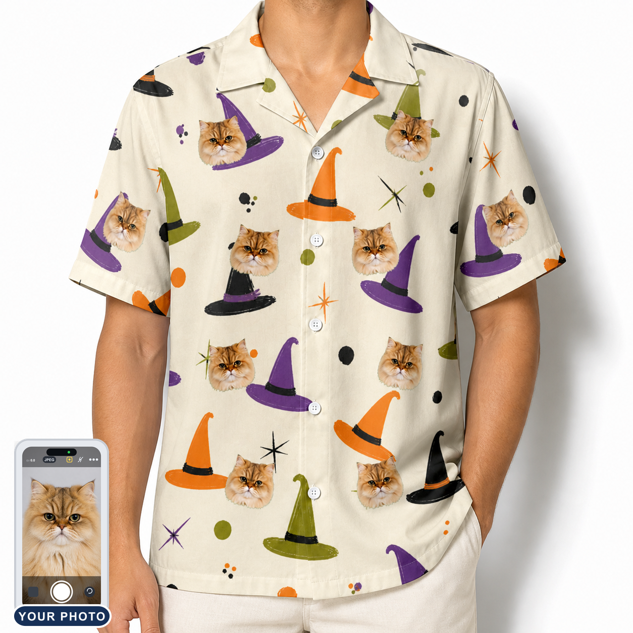 Men's Hexed Headwear Custom Cat Face Hawaiian Shirt