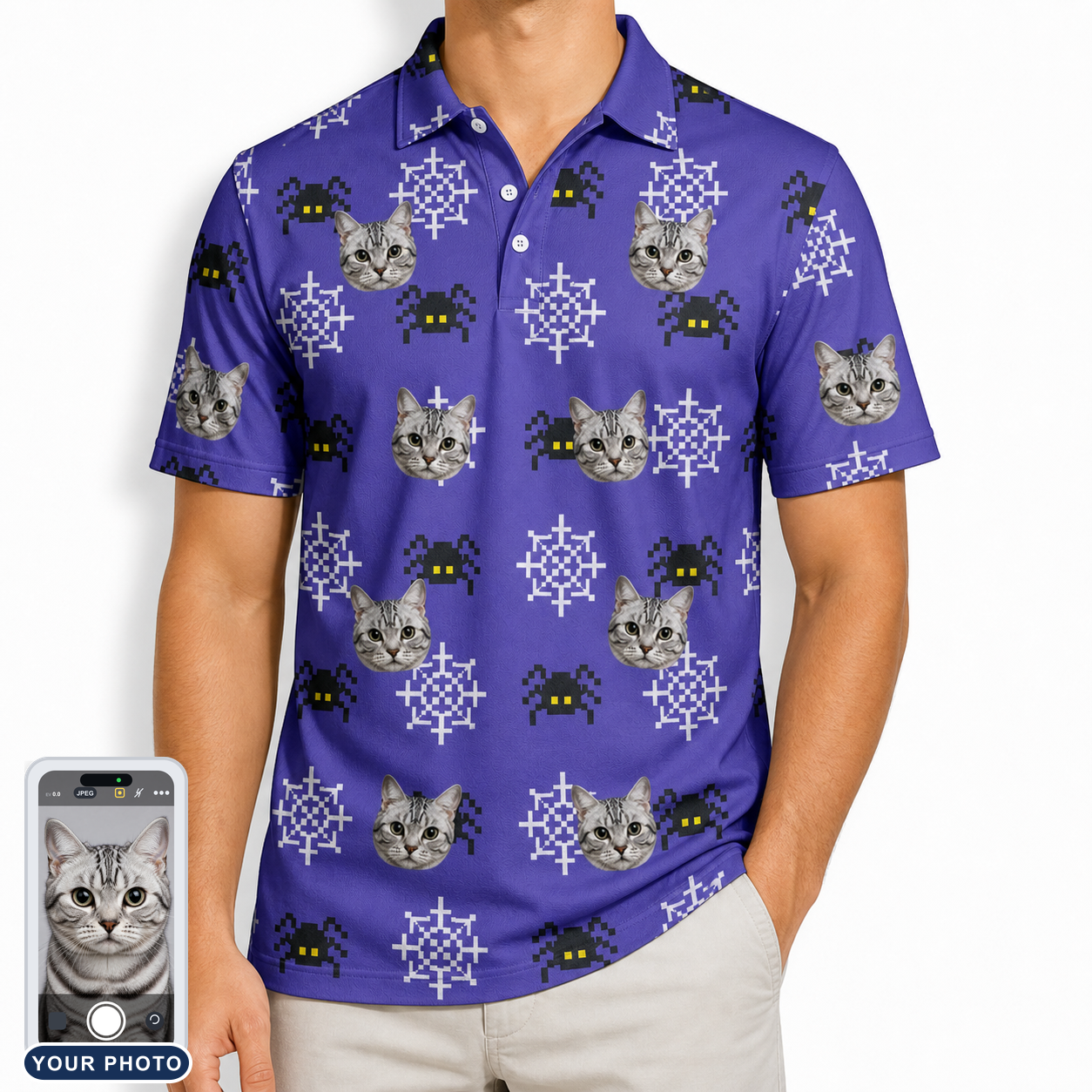 Men's Leggy Lurkers Custom Cat Face Polo Shirt