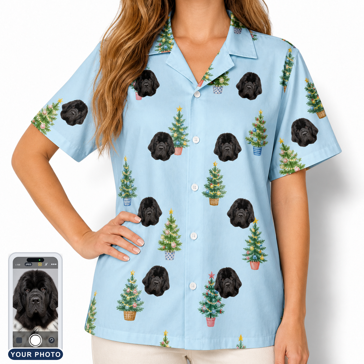 Women's Spruce Spectacle Custom Dog Face Hawaiian Shirt
