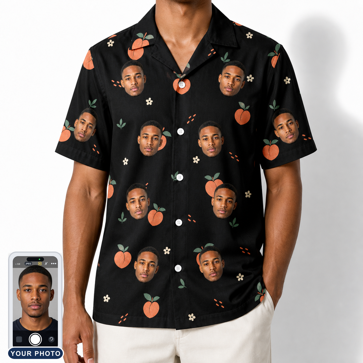 Men's Peach Please Custom Face Hawaiian Shirt
