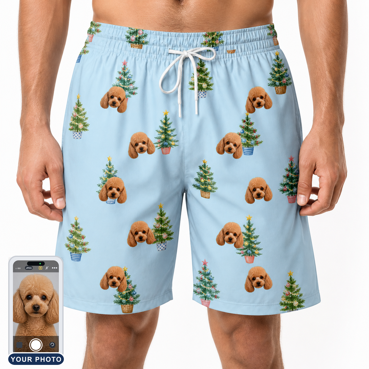 Men's Spruce Spectacle Custom Dog Face Beach Shorts