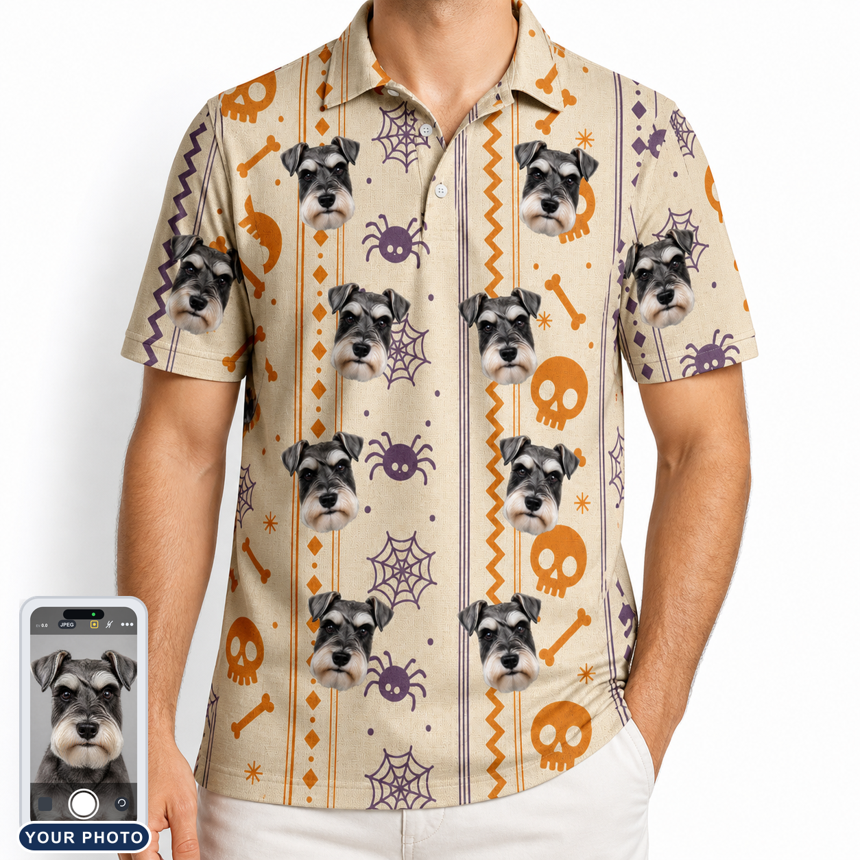 Men's Webbed Bones Custom Dog Face Polo Shirt