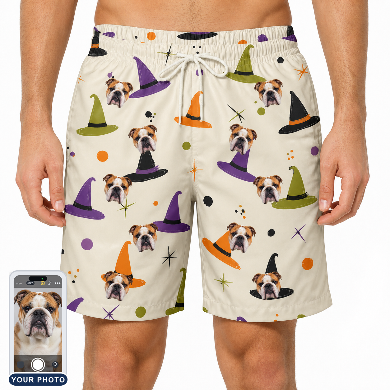 Men's Hexed Headwear Custom Dog Face Beach Shorts