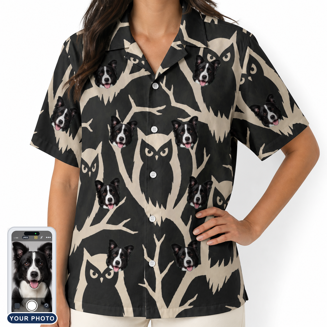 Women's Midnight Moonhoot Custom Dog Face Hawaiian Shirt