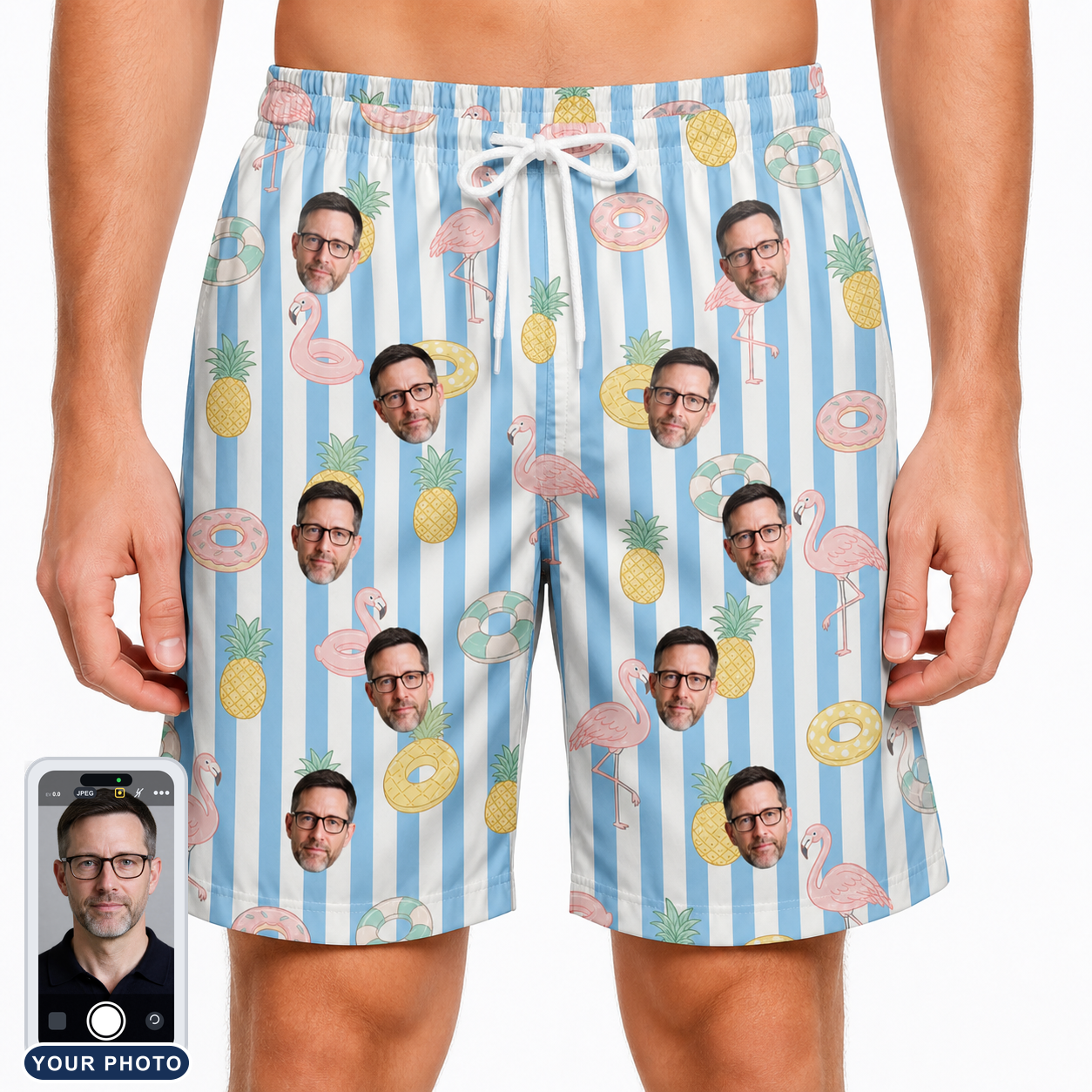 Men's Flamingo Fizz Custom Face Beach Shorts