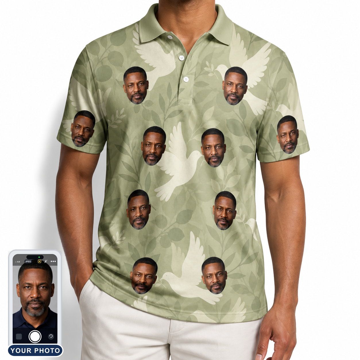 Men's Seaglass Serenade Custom Face Polo Shirt