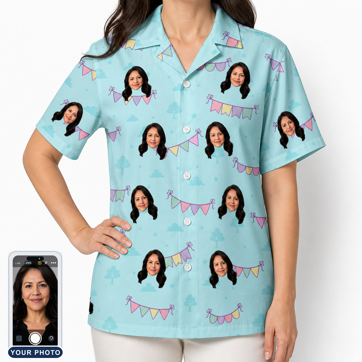Women's Festoon Fling Custom Face Hawaiian Shirt