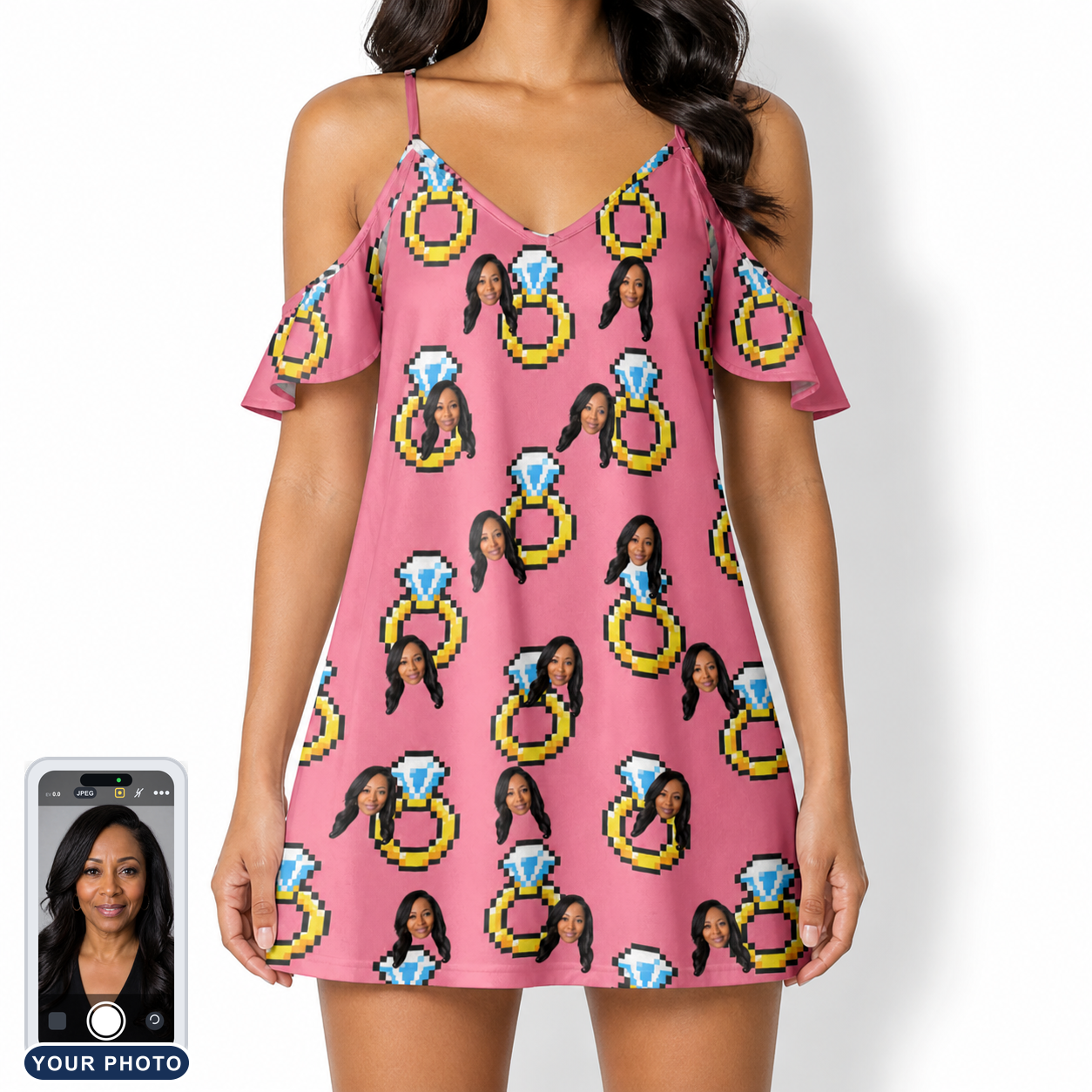 Women's Jewel Jitters Custom Face Off-Shoulder Dress