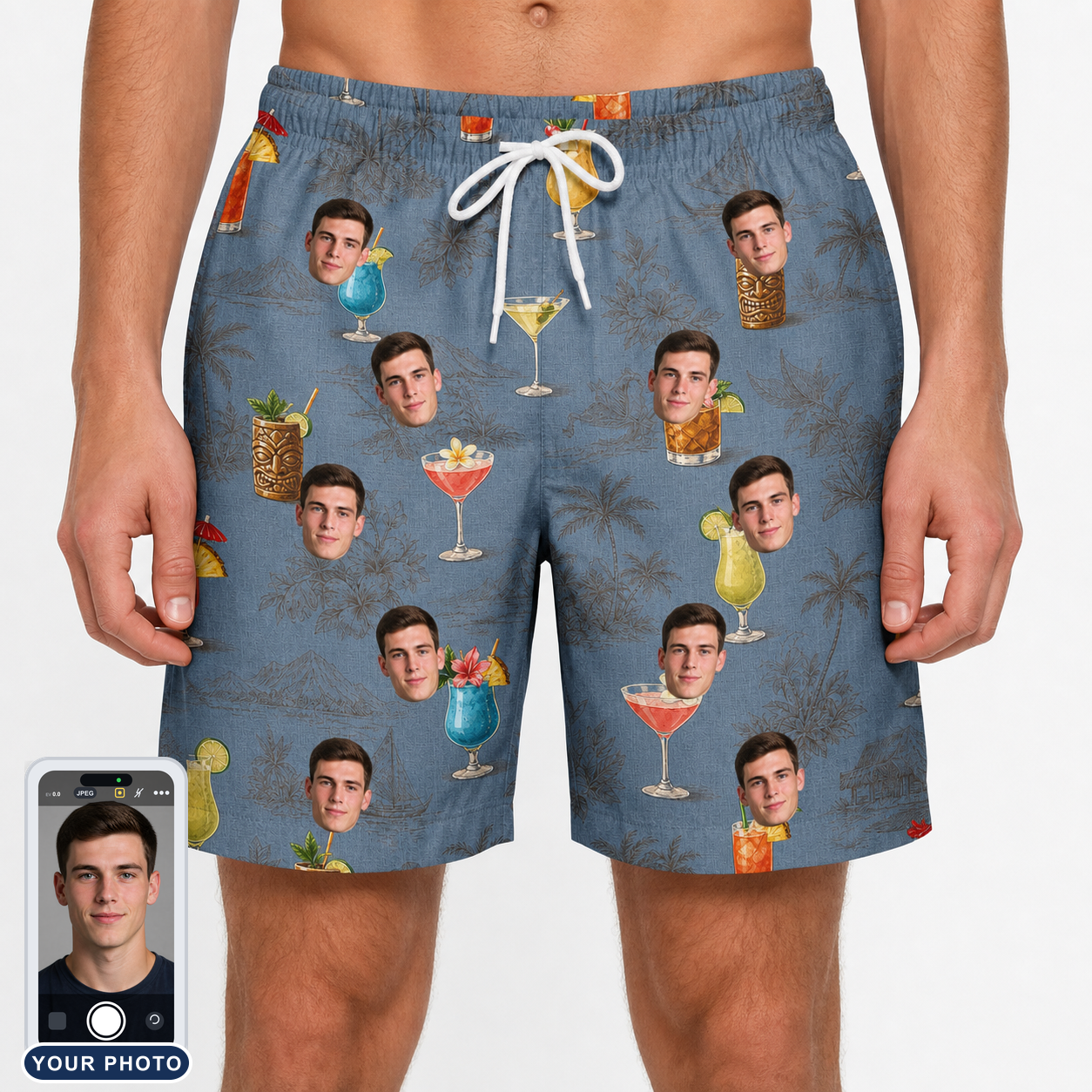 Men's Lounge Libations Custom Face Beach Shorts