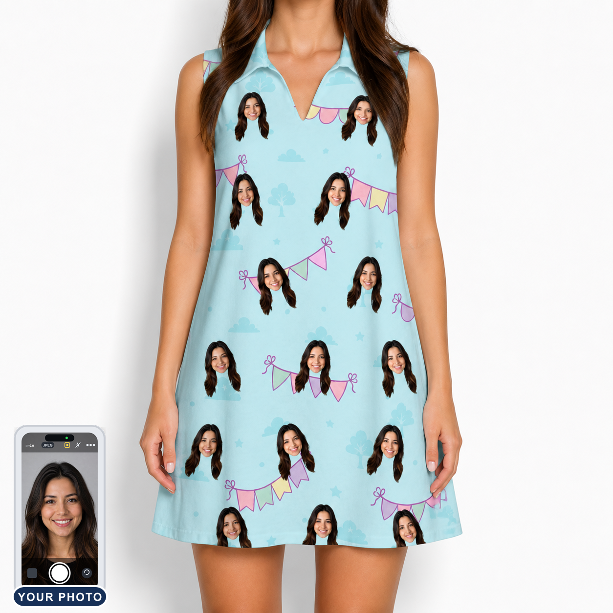 Women's Festoon Fling Custom Face V-Neck Dress