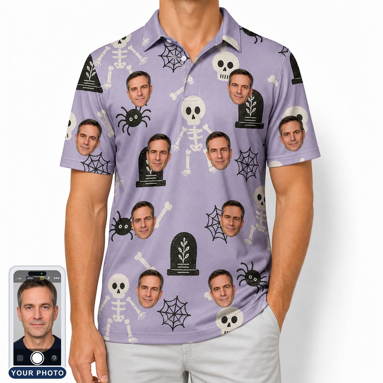 Men's Grinning Gravestones Custom Face Polo Shirt