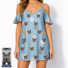 Women's Toe Bean Trail Custom Cat Face Off-Shoulder Dress