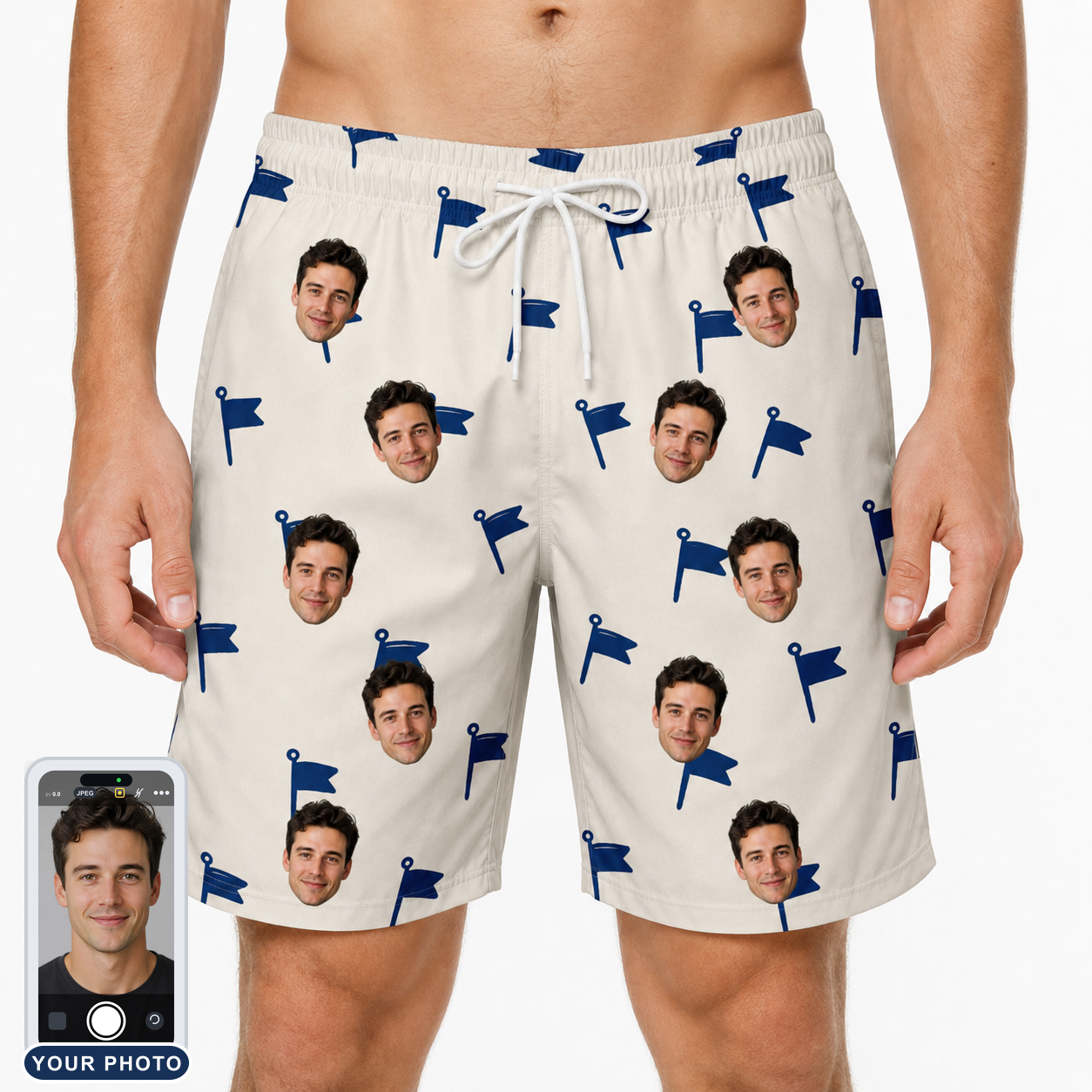Men's Pin High Custom Face Beach Shorts