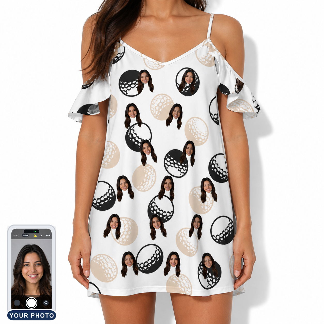 Women's Dimple Dash Custom Face Off-Shoulder Dress