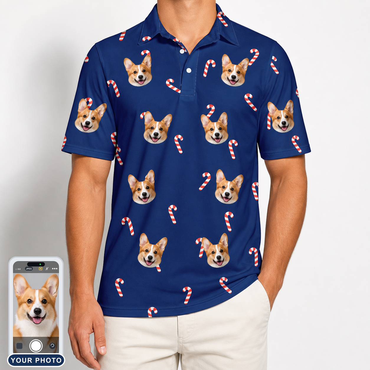 Men's Peppermint Pizzazz Custom Dog Face Polo Shirt