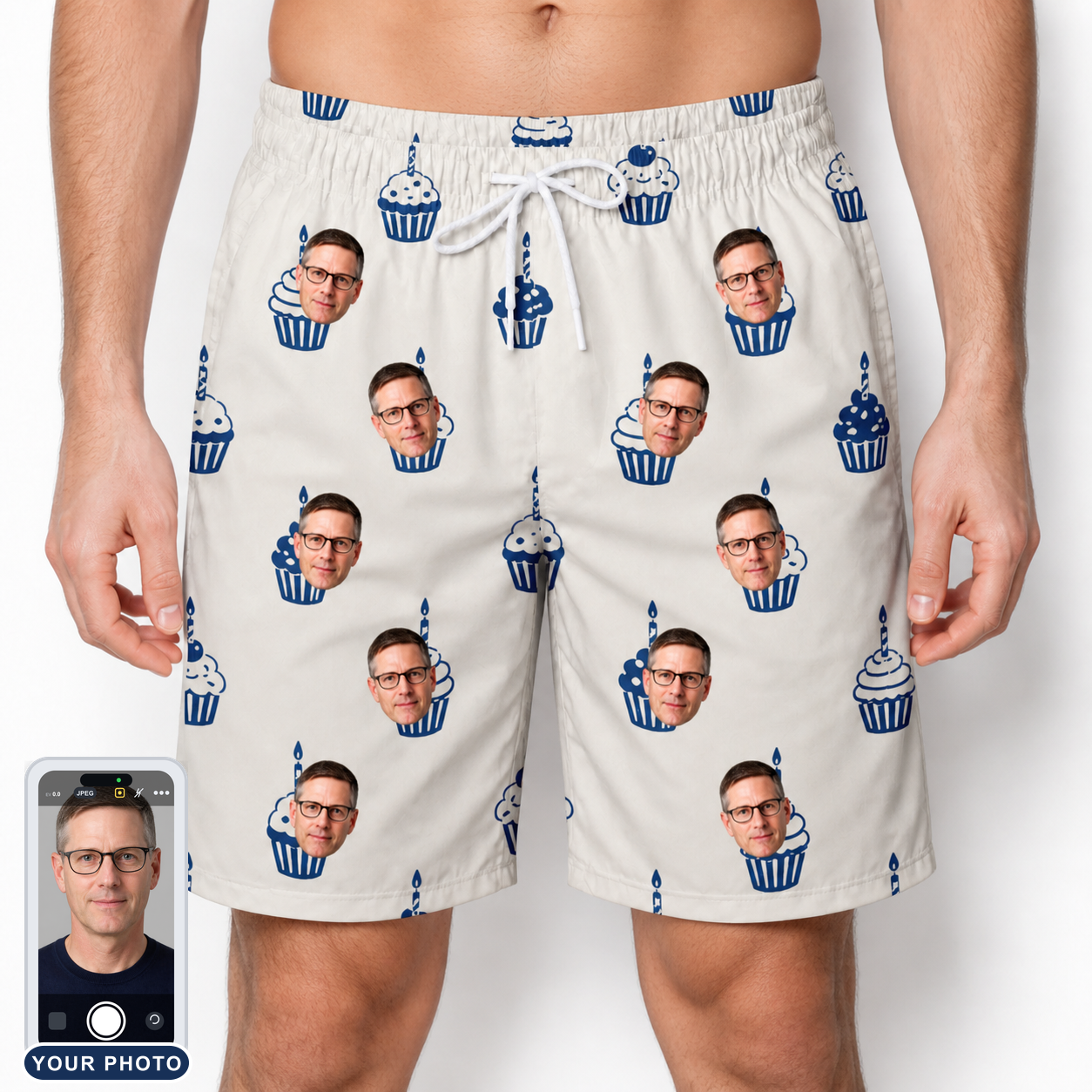 Men's Cupcake Countdown Custom Face Beach Shorts