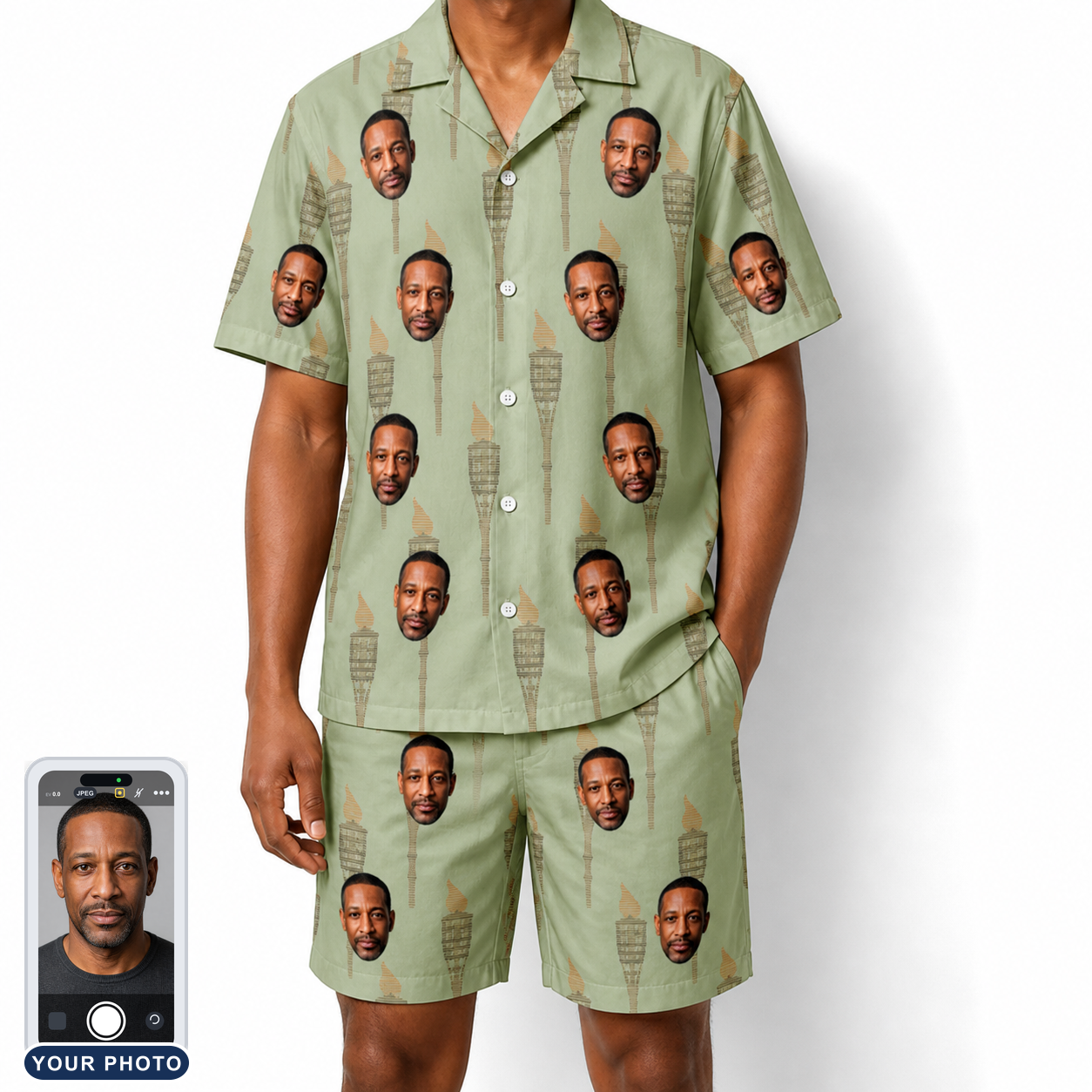Men's Flame Fête Custom Face Shirt & Shorts Set