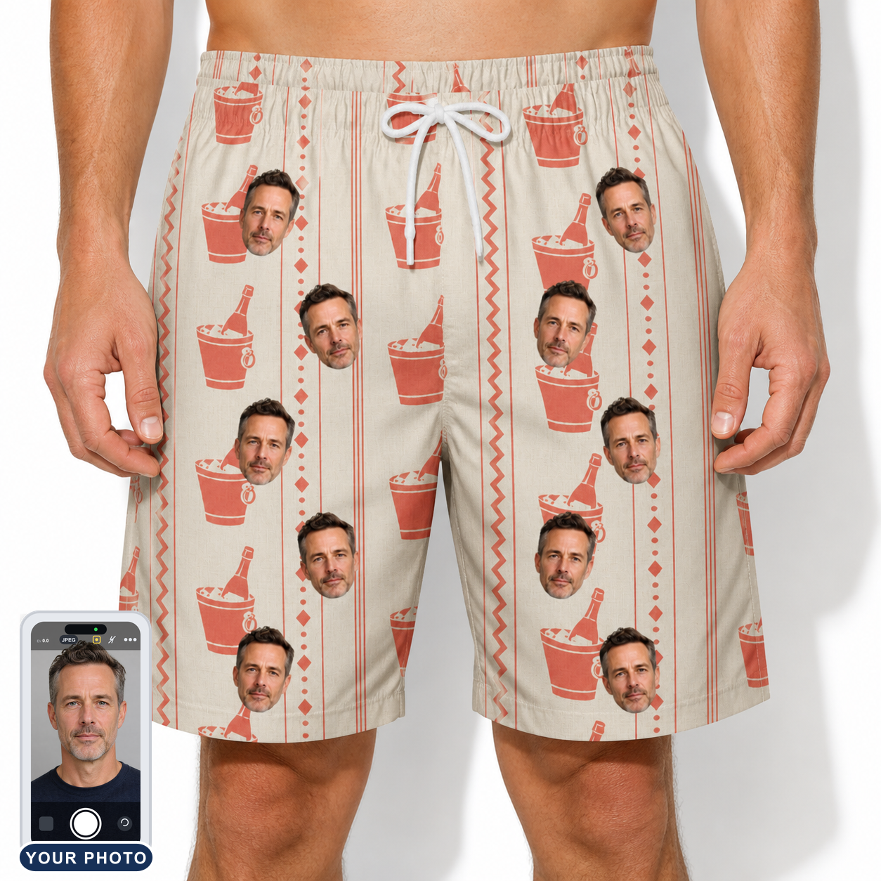 Men's Bubbly Buckets Custom Face Beach Shorts