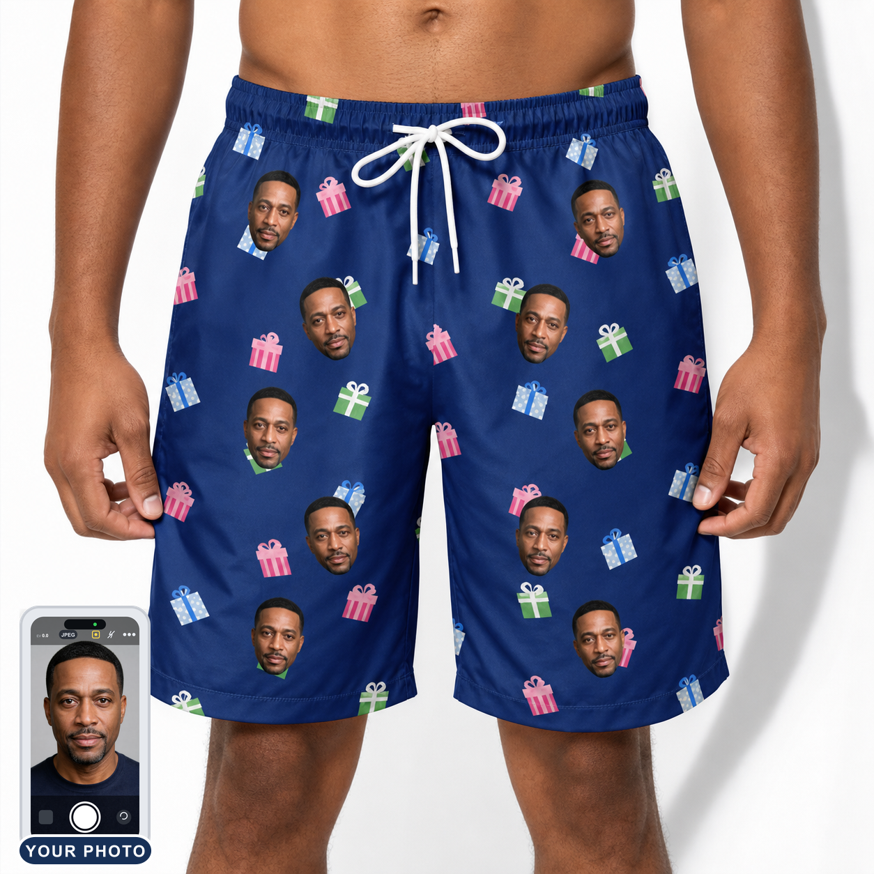Men's Boxed Bliss Custom Face Beach Shorts