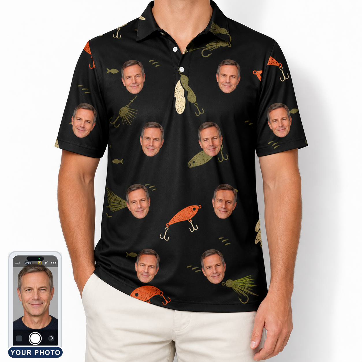 Men's Tackle Tangle Custom Face Polo Shirt