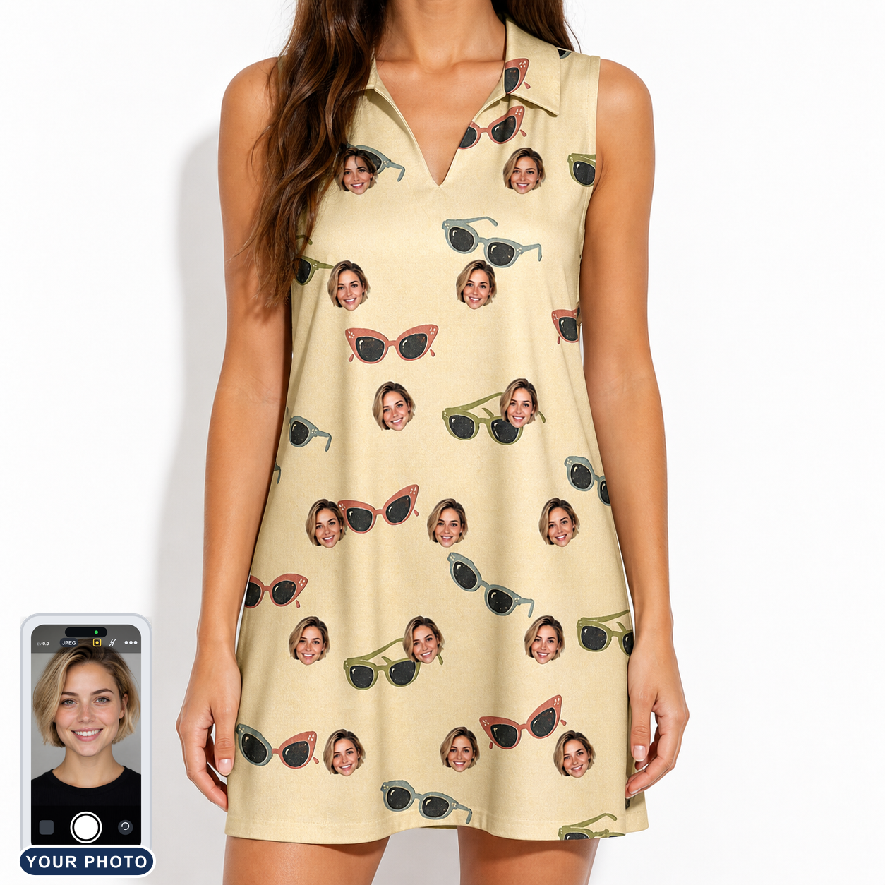 Women's Veil Vibes Custom Face V-Neck Dress