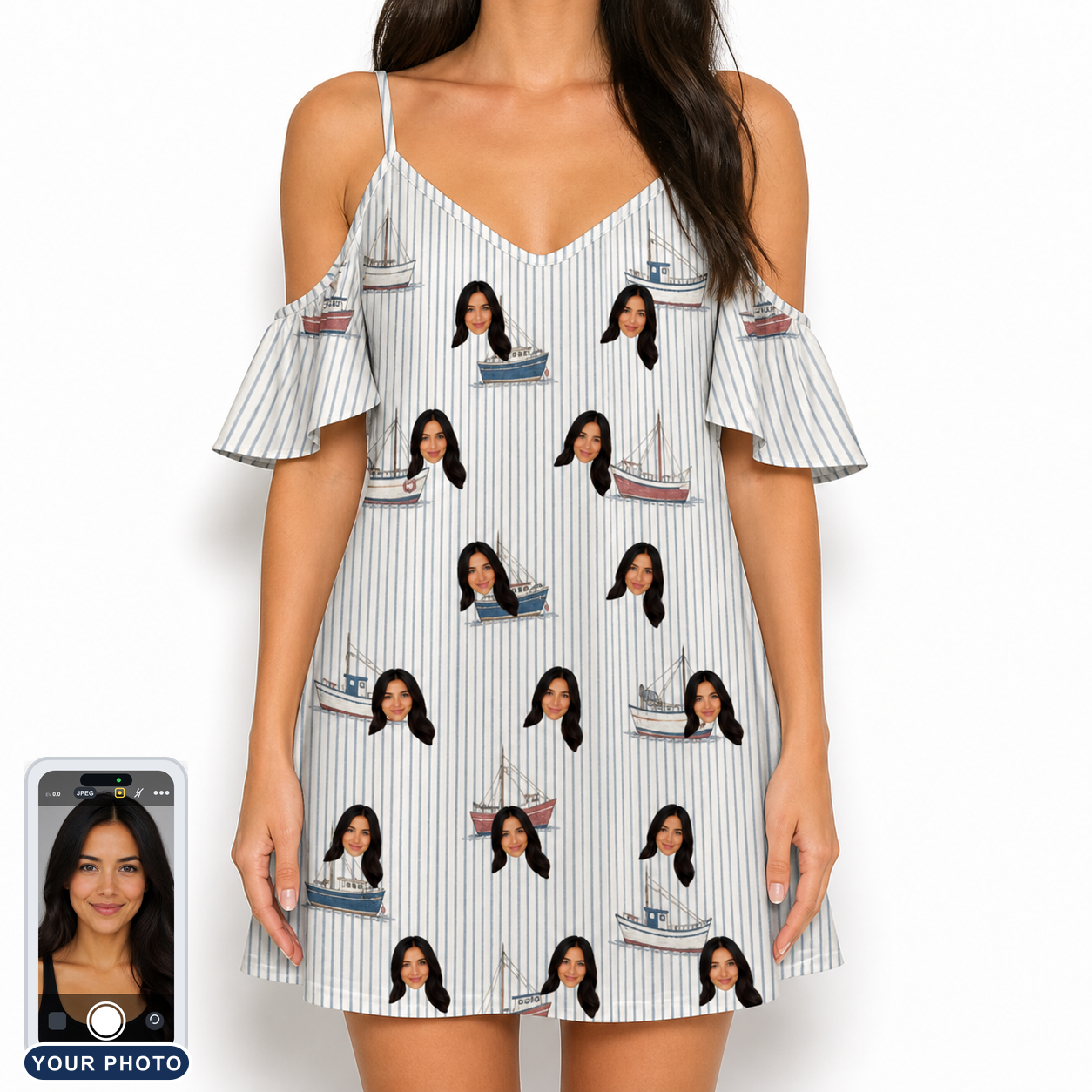 Women's Sardine Skippers Custom Face Off-Shoulder Dress