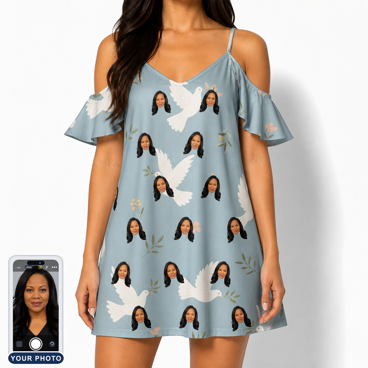 Women's Ivory Coo Custom Face Off-Shoulder Dress