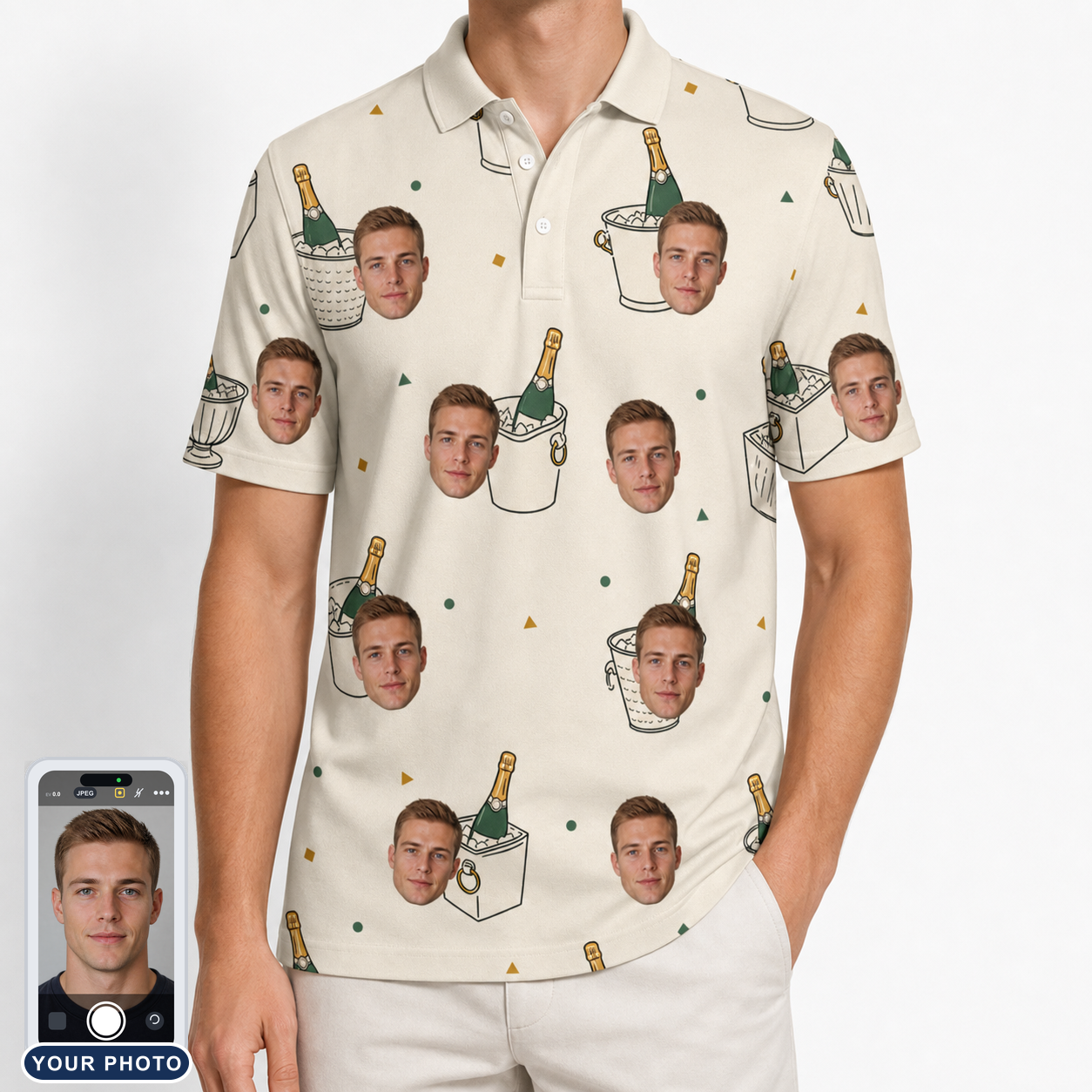 Men's Champagne Chill Custom Face Polo Shirt