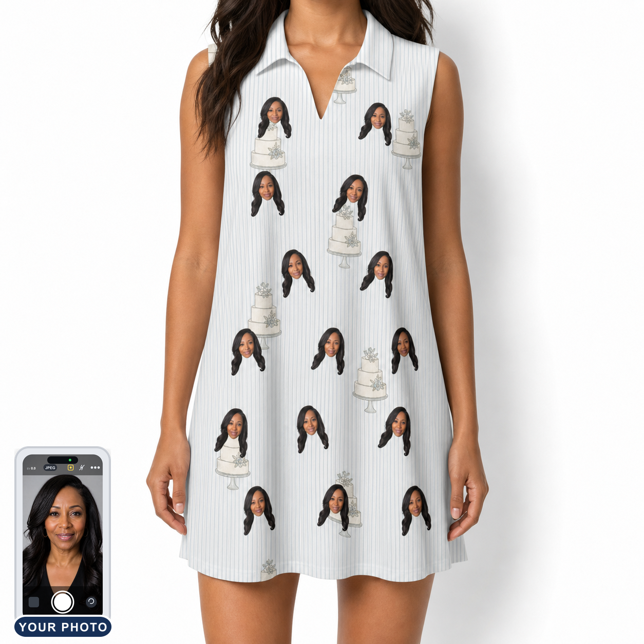 Women's Mermaid Meringue Custom Face V-Neck Dress