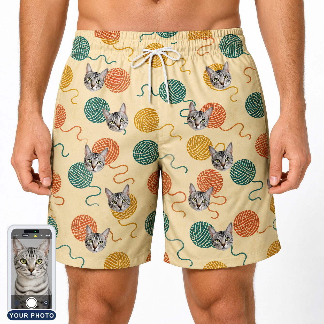 Men's Mewton Balls Custom Cat Face Beach Shorts