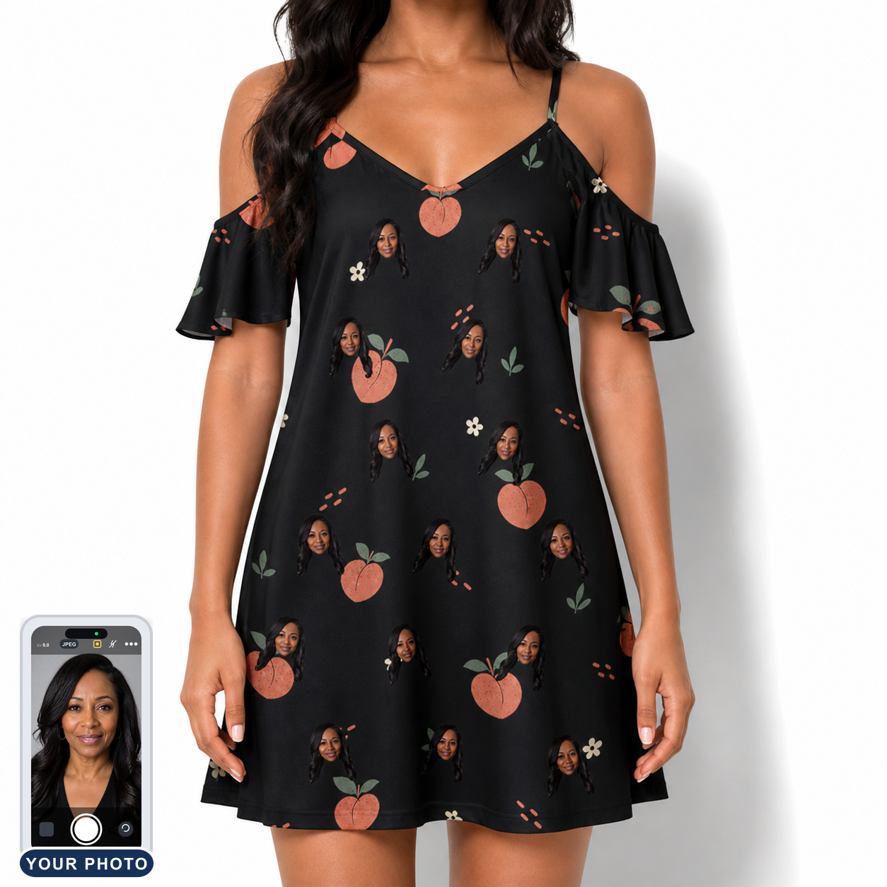Women's Peach Please Custom Face Off-Shoulder Dress